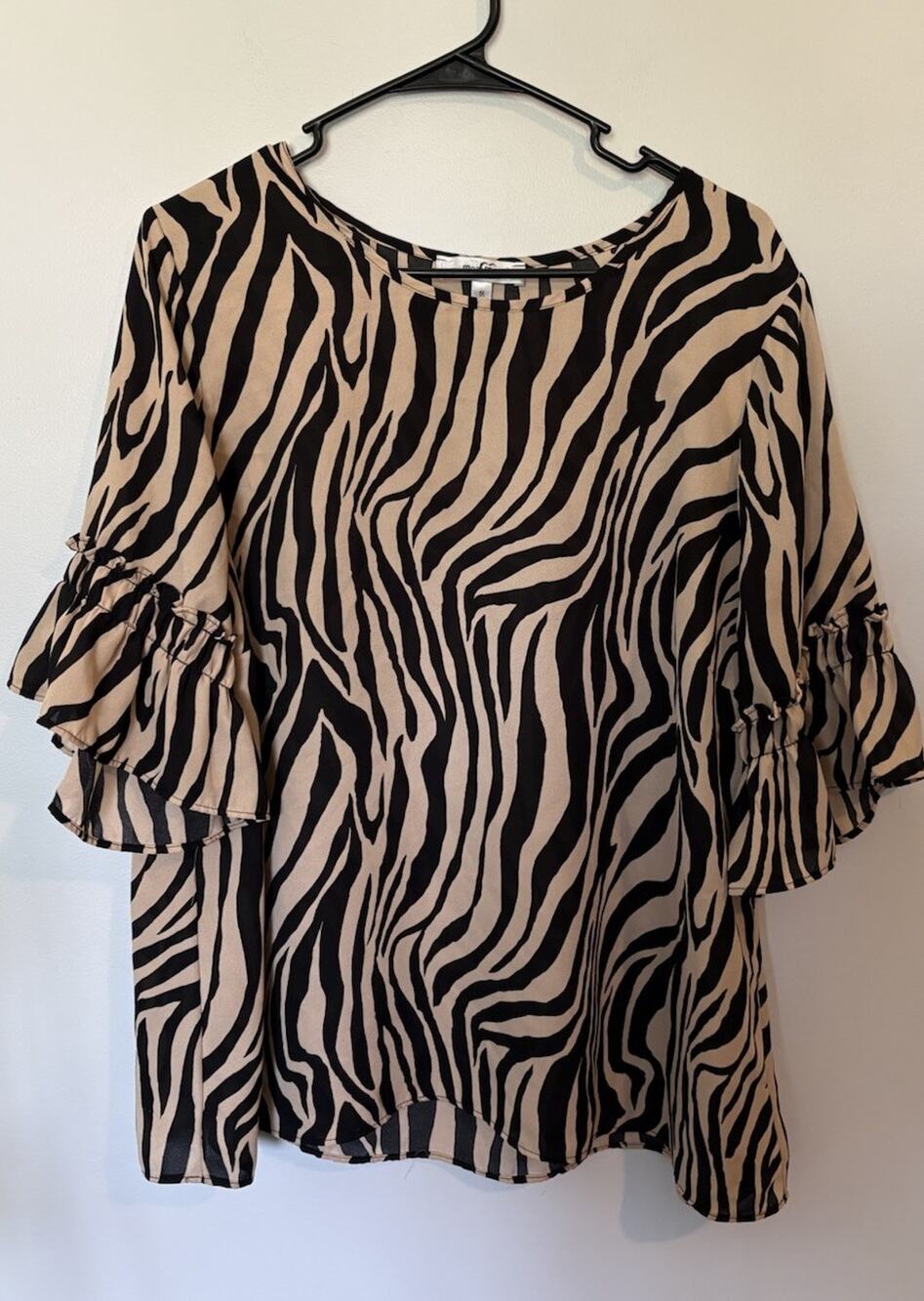 Moa Moa Blouse, Zebra Print, 3/4 Sleeves, Size 1x